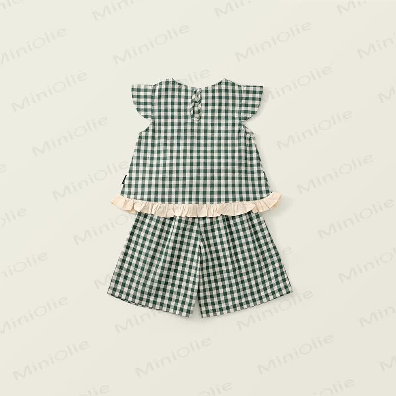 Toddler Kid Girl Plaid Flying Sleeves 2-piece Set - image 6