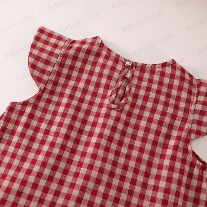 Toddler Kid Girl Plaid Flying Sleeves 2-piece Set - image 8