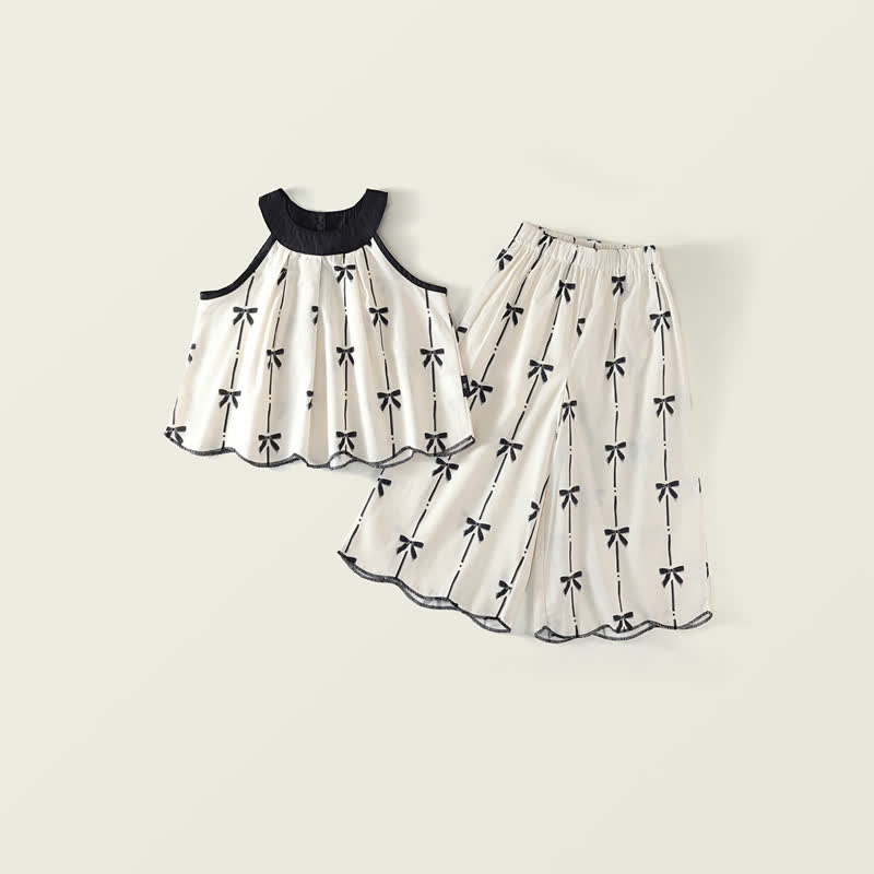 Toddler Kid Girl Bow Stripe 2-piece Set - Beige - 10Y - image 1