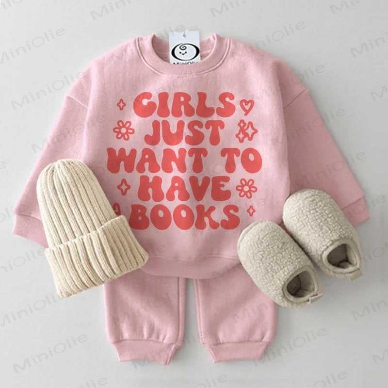 GIRLS JUST WANT TO HAVE BOOKS Baby Sweatshirt 2-piece Pink Set - Pink - 2-3T - image 1