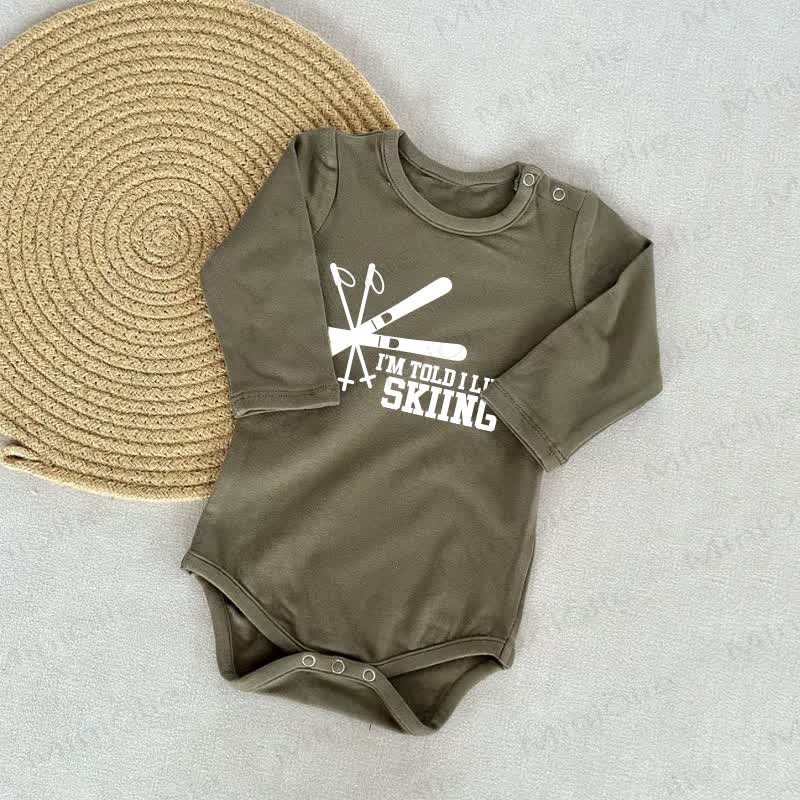 I'M TOLD I LIKE SKIING Baby Green Bodysuit - Olive Green - 18-24M - image 1