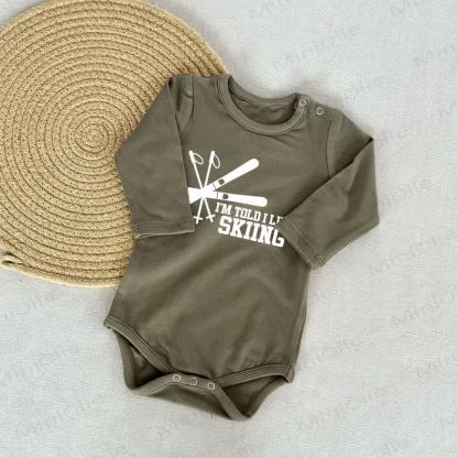 I'M TOLD I LIKE SKIING Baby Green Bodysuit - Olive Green - 18-24M - image 1