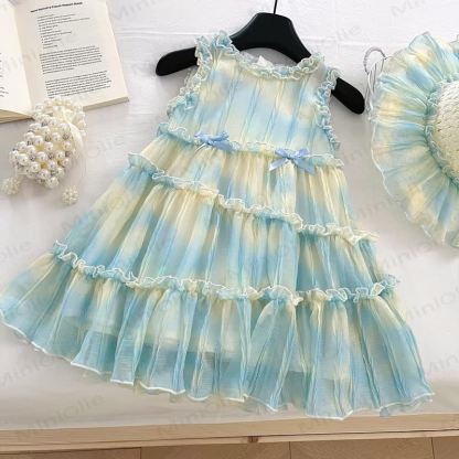 Toddler Kid Girl Bow Sleeveless Dress - Blue Green - 8Y - image 1