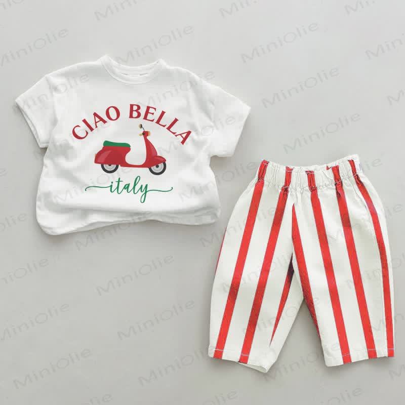 CIAO BELLA ITALY Baby Red Vertical Striped 2-piece Set - White&Red - 2-3T - image 1
