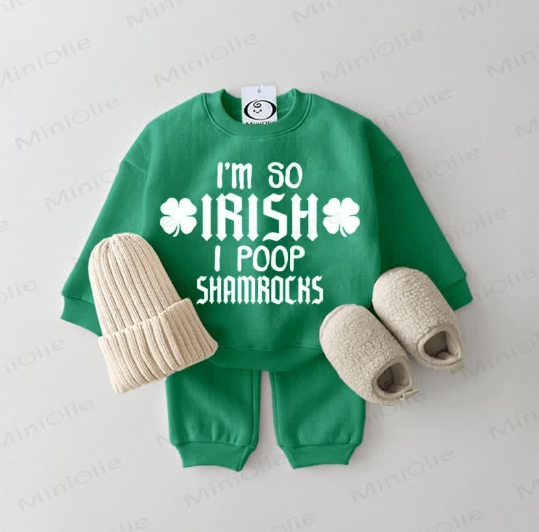 I'M SO IRISH I POOP SHAMROCKS Baby Sweatshirt 2-piece Green Set - Green - 2-3T - image 1