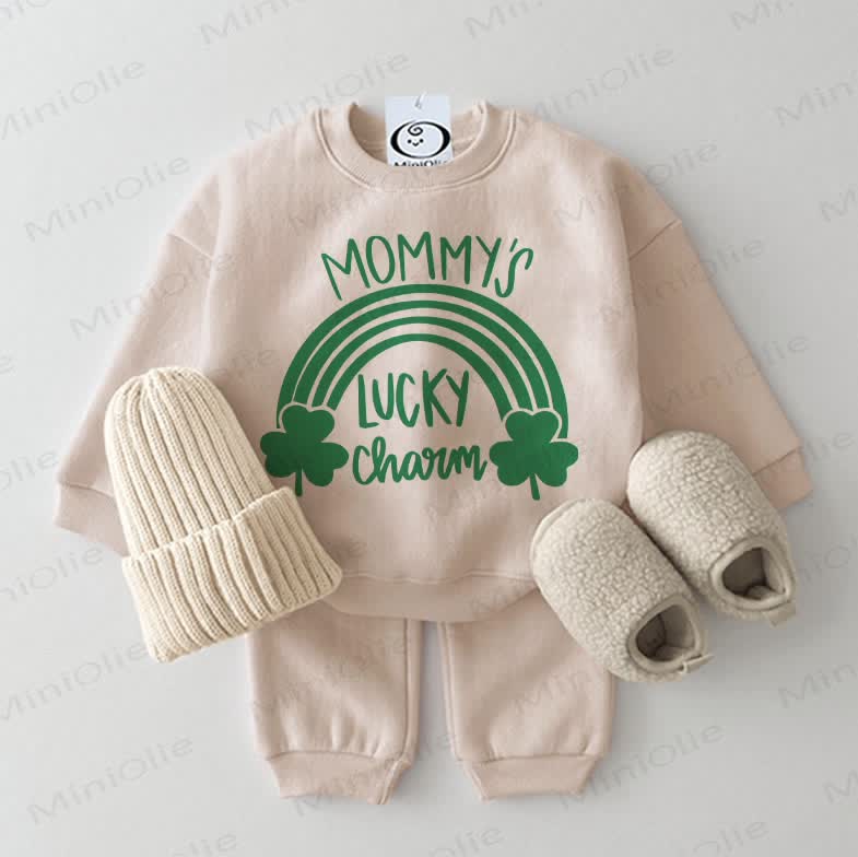 MOMMY'S LUCKY CHARM Baby Sweatshirt 2-piece Beige Set - Beige - 2-3T - image 1
