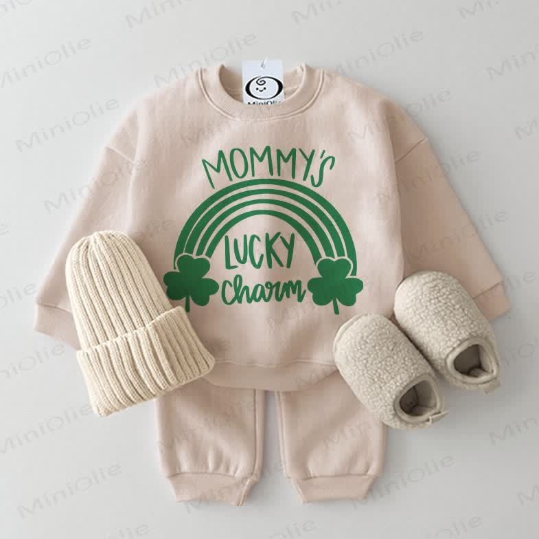 MOMMY'S LUCKY CHARM Baby Sweatshirt 2-piece Beige Set - Beige - 2-3T - image 1