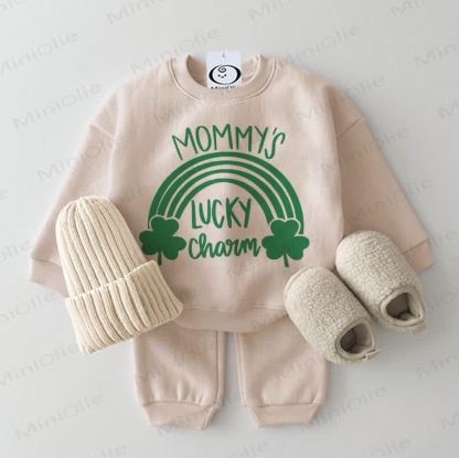 MOMMY'S LUCKY CHARM Baby Sweatshirt 2-piece Beige Set - Beige - 2-3T - image 1