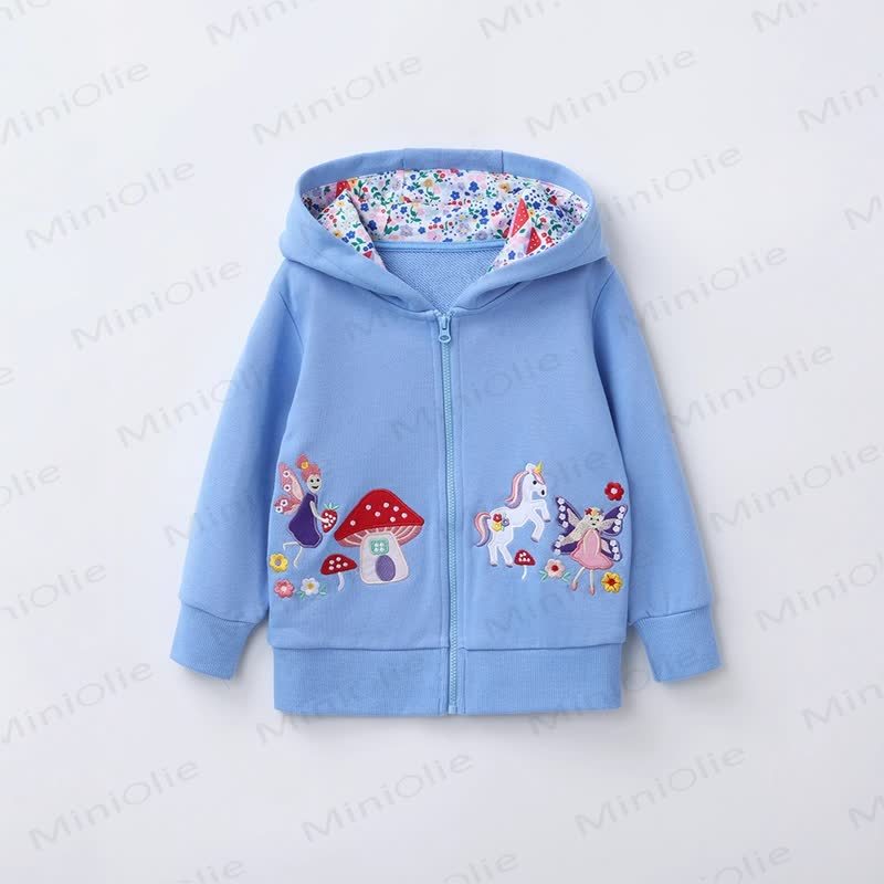 Toddler Girl Mushroom Zip Hoodie - Blue - 7Y - image 1