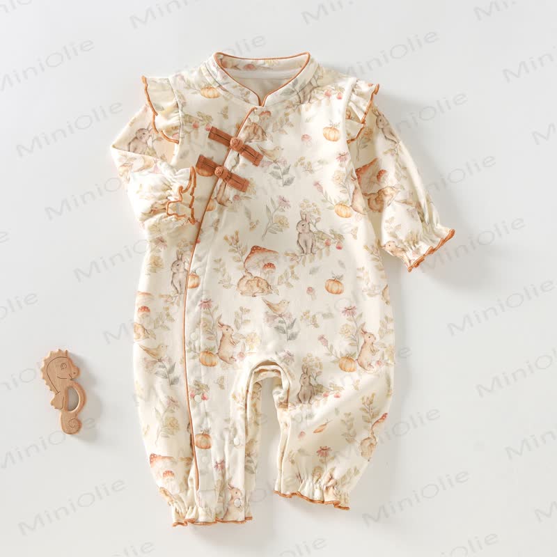Baby Bunny Mushroom Kimono Romper - Yellow - 12-18M - image 1