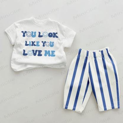 YOU LOOK LIKE YOU LOVE ME Baby 2-piece Blue Vertical Striped Set - White&Blue - 2-3T - image 1