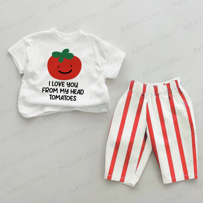 I LOVE YOU FROM MY HEAD TOMATOES Baby Red Vertical Striped 2-piece Set - White&Red - 2-3T - image 1