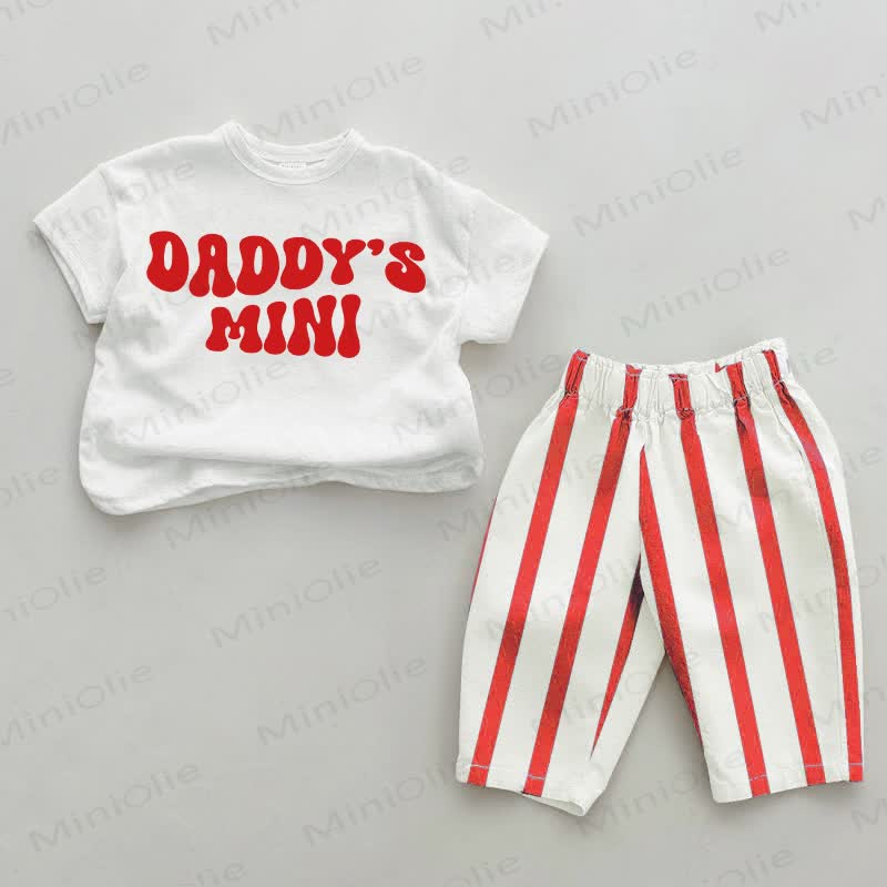 DADDY'S MINI Baby Red Vertical Striped 2-piece Set - White&Red - 2-3T - image 1