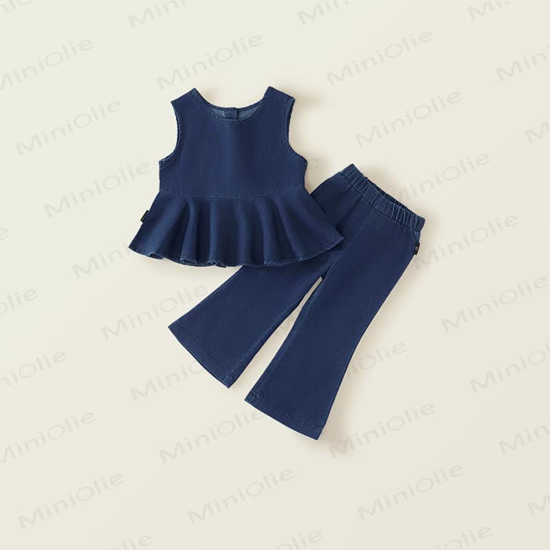 Toddler Kid Girl Denim Sleeveless 2-piece Set - Blue - 10Y - image 1