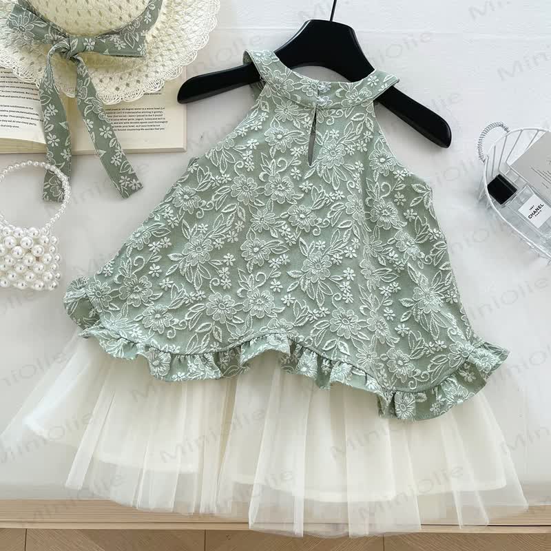 Toddler Kid Girl Green Flower Sleeveless Dress - image 2