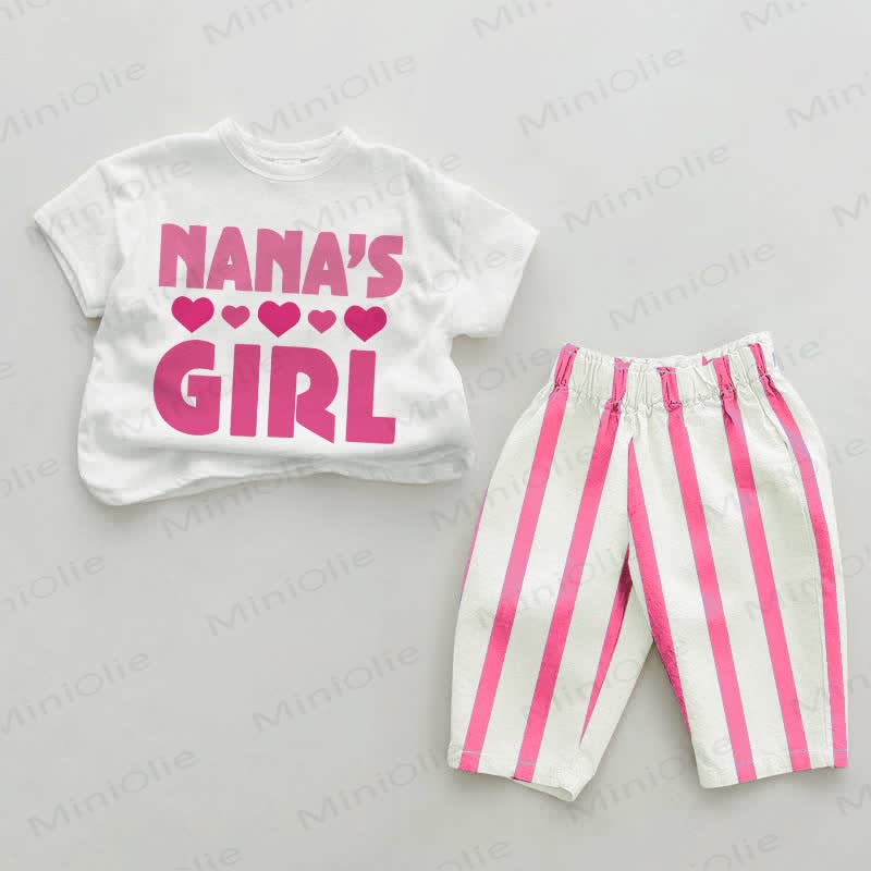 NANA'S GIRL Baby Pink Vertical Striped 2-piece Set - White&Pink - 2-3T - image 1