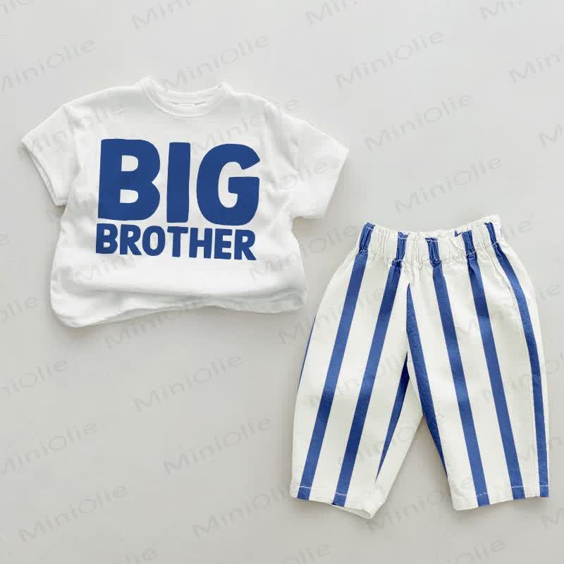 BIG BROTHER Baby 2-piece Blue Vertical Striped Set - White&Blue - 2-3T - image 1
