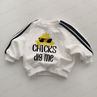 CHICKS DIG ME Baby Striped Side White Sweatshirt - White - 2-3T - image 1
