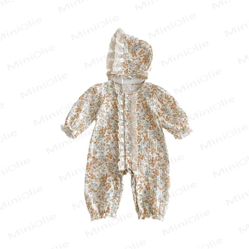 Baby Floral Yellow Romper with Hat - image 7