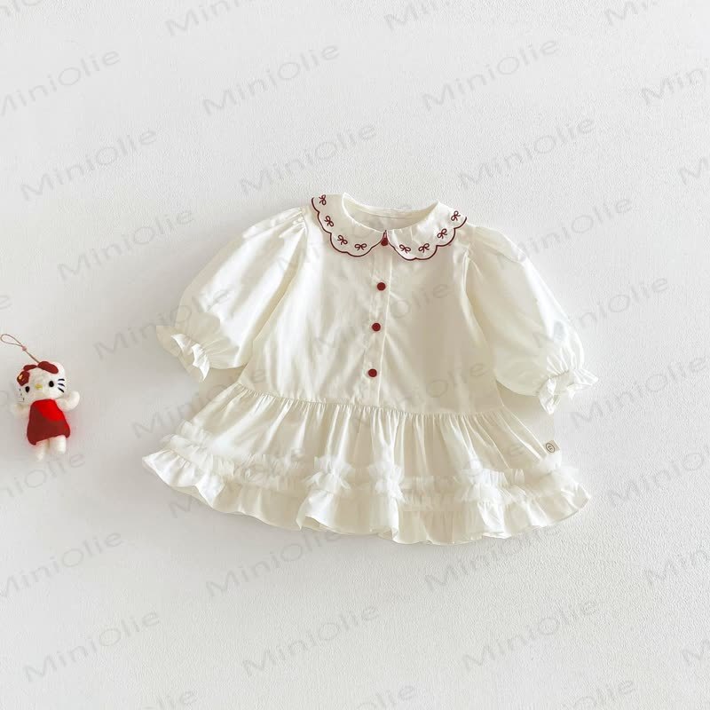 Baby Toddler Girl Bowknot Baby Collar Dress - Beige - 5-7T - image 2