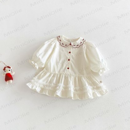 Baby Toddler Girl Bowknot Baby Collar Dress - Beige - 5-7T - image 2