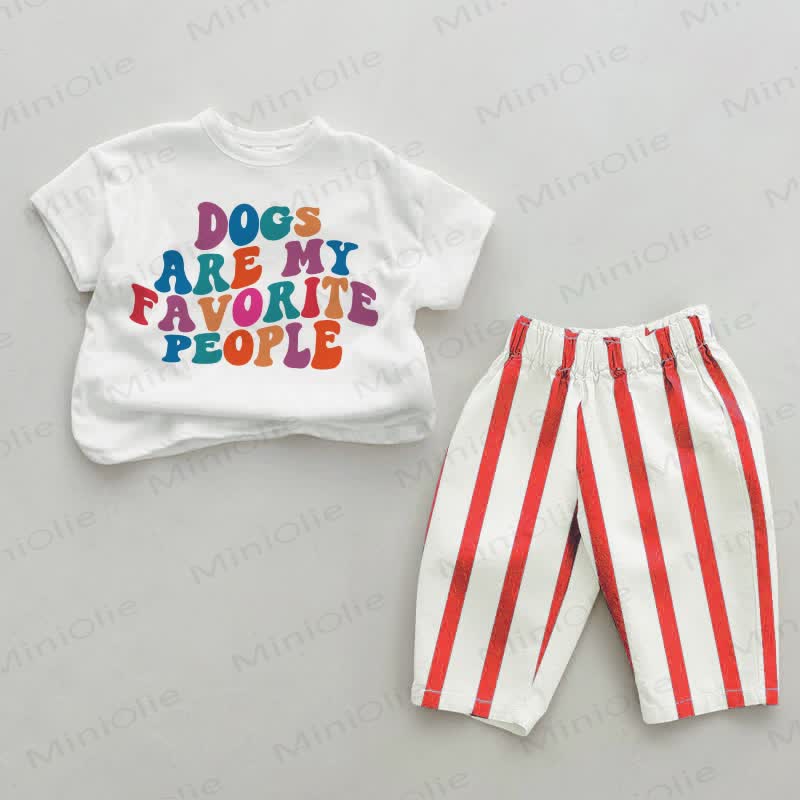 DOGS ARE MY FAVORITE PEOPLE Baby Red Vertical Striped 2-piece Set - White&Red - 2-3T - image 1