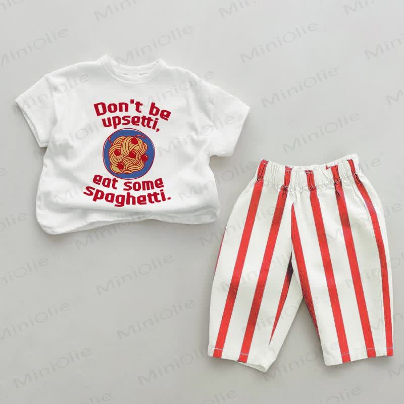 DON'T BE UPSETTI, EAT SOME SPAGHETTI. Baby Red Vertical Striped 2-piece Set - White&Red - 2-3T - image 1