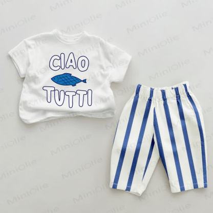 CIAO TUTTI Baby Blue Vertical Striped 2-piece Set - White&Blue - 2-3T - image 1