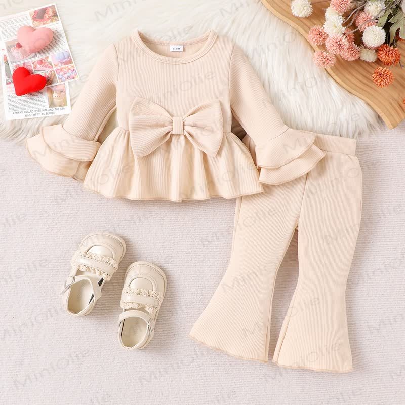 Baby Girl Bows Solid Color 2-piece Set - Beige - 2-3Y - image 1