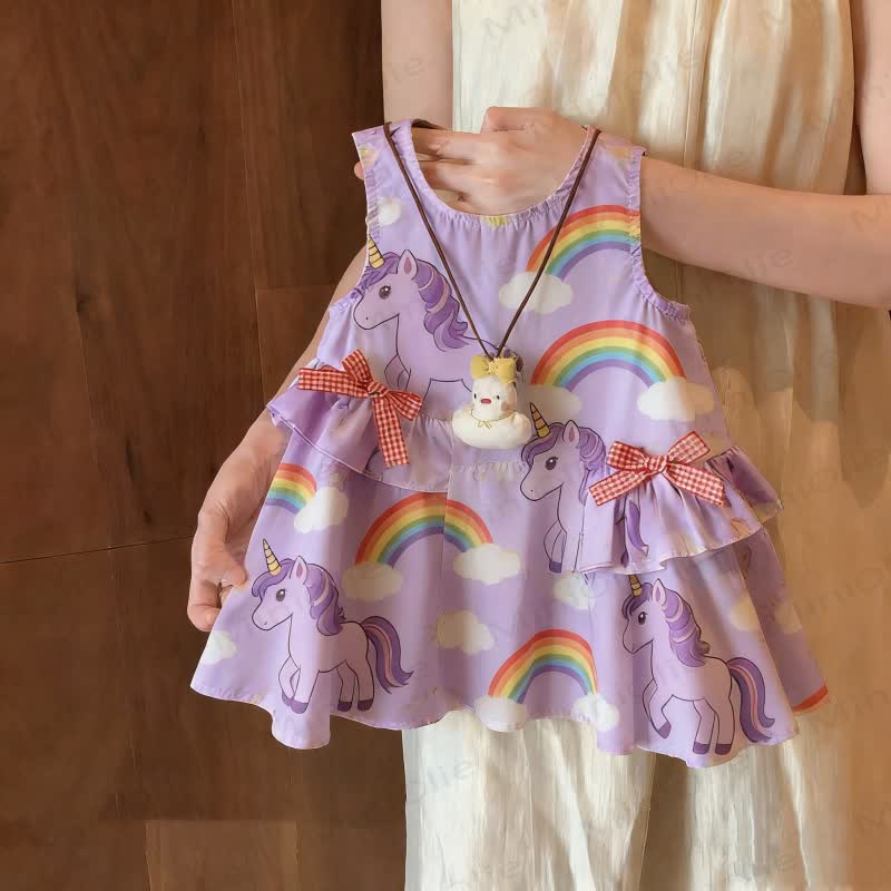 Toddler Girl Bows Sleeveless Dress - Purple Rainbow Horse - 8Y - image 3