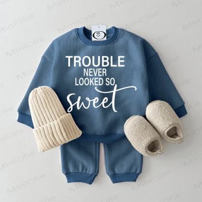 TROUBLE NEVER LOOKED SO SWEET Baby 2-piece Sweatsuit Set - Blue - 2-3T - image 1
