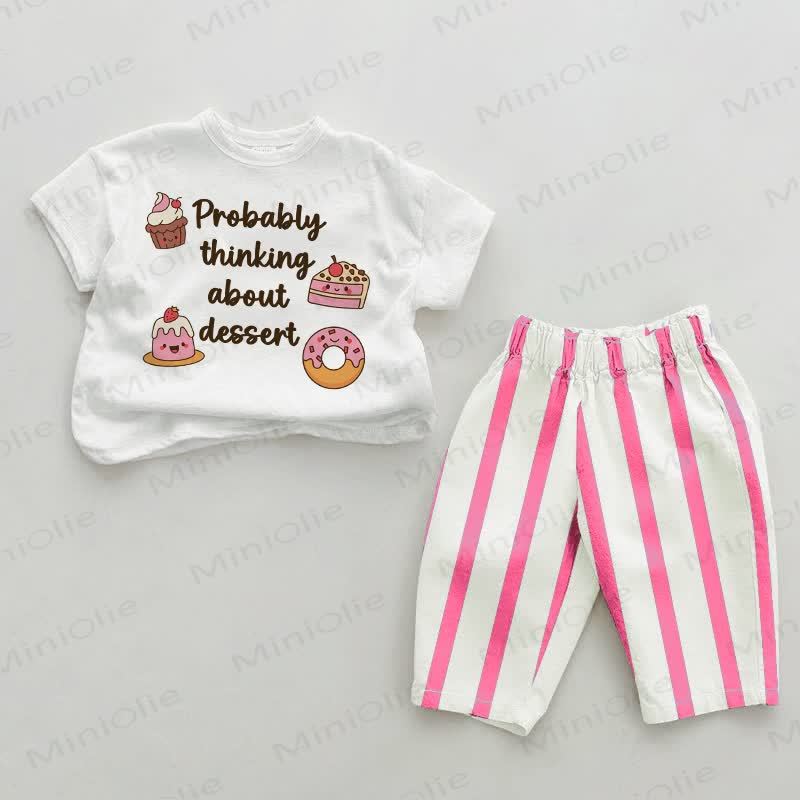 PROBABLY THINKING ABOUT DESSERT Baby Pink Vertical Striped 2-piece Set - White&Pink - 2-3T - image 1