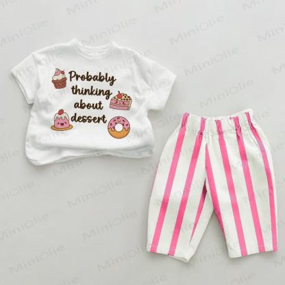 PROBABLY THINKING ABOUT DESSERT Baby Pink Vertical Striped 2-piece Set - White&Pink - 2-3T - image 1