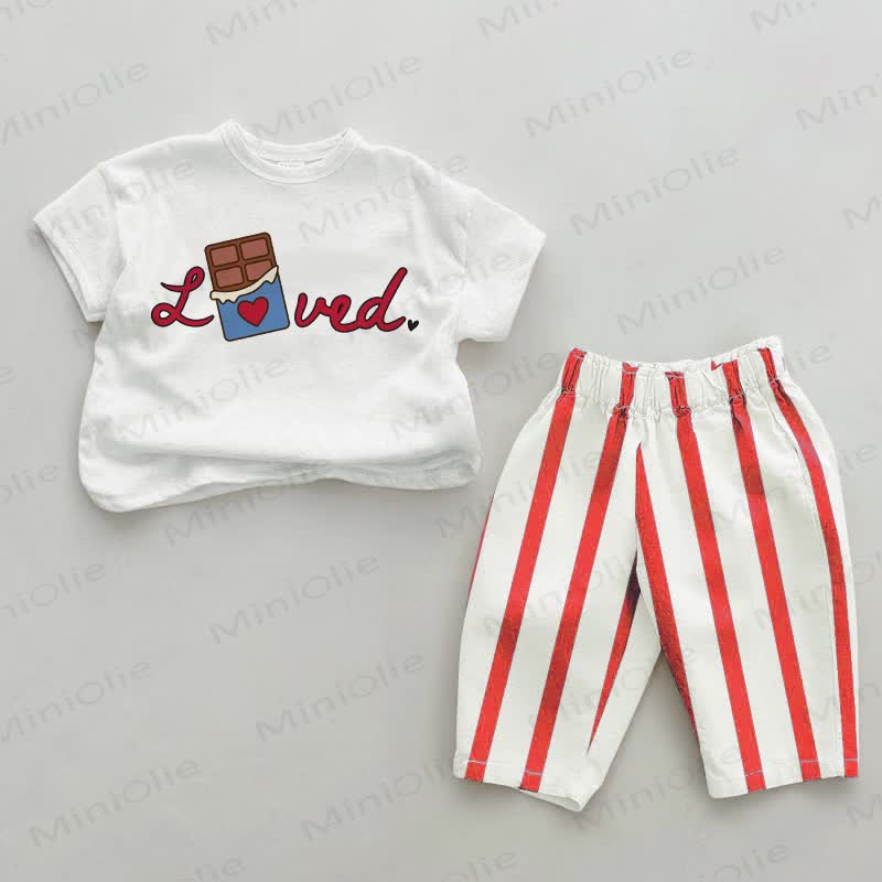 LOVED Baby Chocolate Red Vertical Striped 2-piece Set - White&Red - 2-3T - image 1