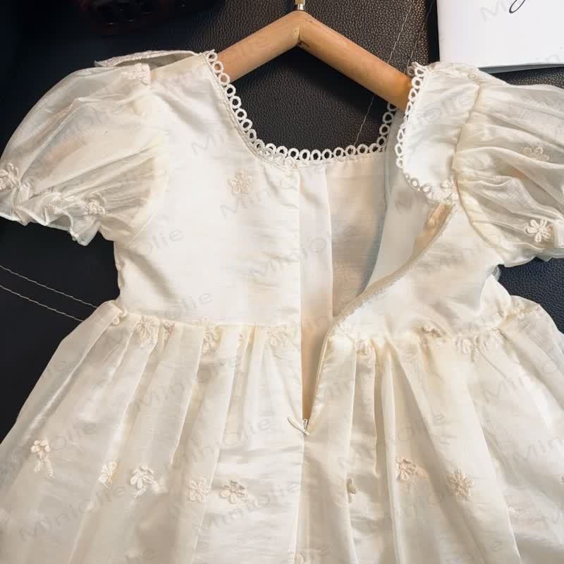 Toddler Girl Beige Flower Bow Mesh Tutu Dress - image 4