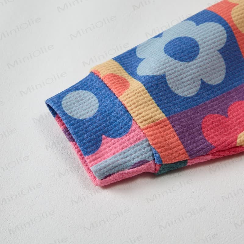 Baby Waffle Colorful Plaid Flower Sweatshirt 2-piece Pink Set - image 3