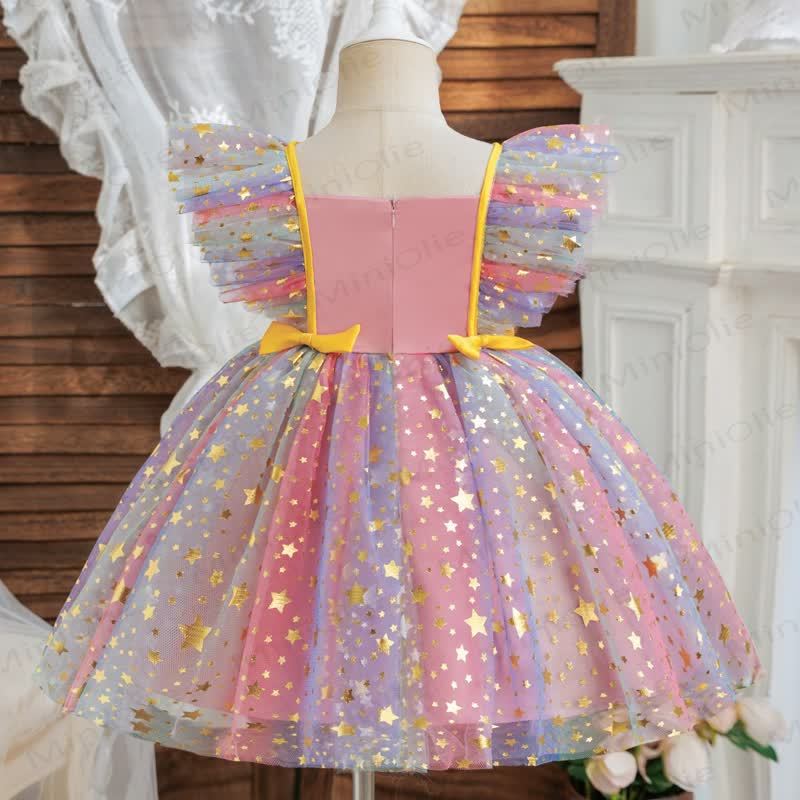Baby Toddler Girl Bow Rainbow Star Mesh Dress - image 2