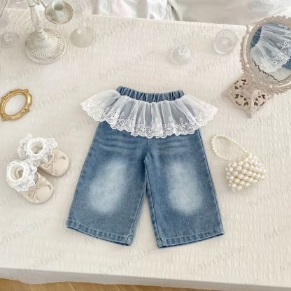 Baby Toddler Girl Solid Color Denim Lace Pants - image 3