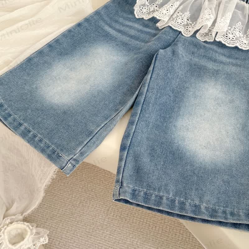 Baby Toddler Girl Solid Color Denim Lace Pants - image 6