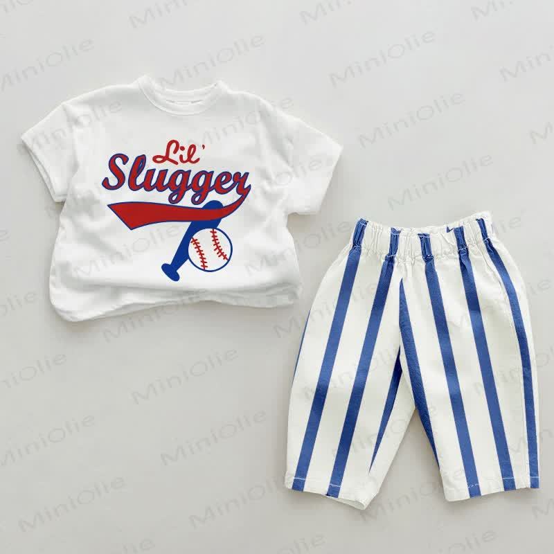 LIL' SLUGGER Baby Blue Vertical Striped 2-piece Set - White&Blue - 2-3T - image 1