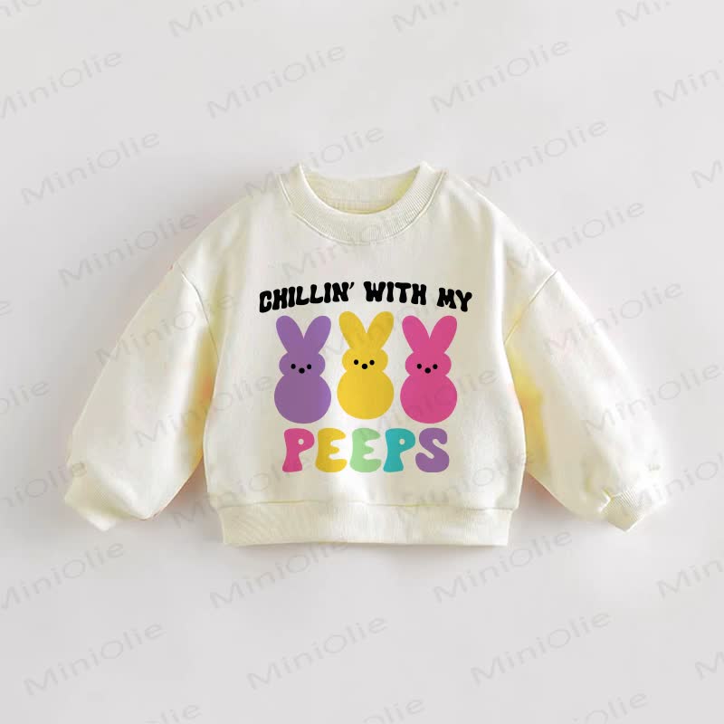 CHILLIN' WITH MY PEEPS Baby Toddler Bunny Cream Sweatshirt - Cream - 3-5T - image 1