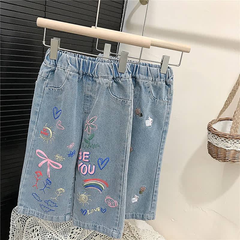 Toddler Kid Girl Denim Blue Flower Bow/Bunny Pants - image 2