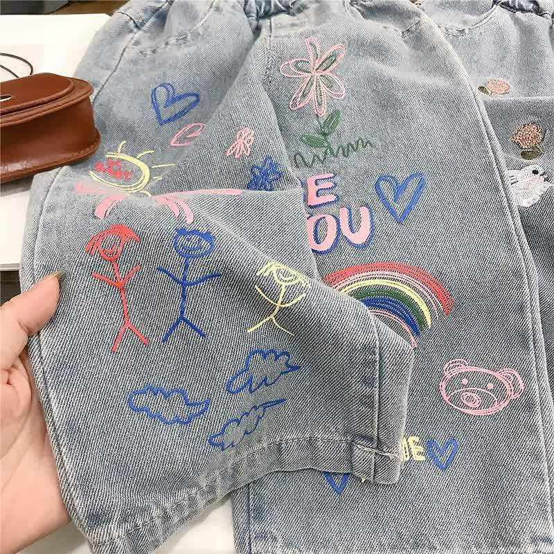 Toddler Kid Girl Denim Blue Flower Bow/Bunny Pants - image 5