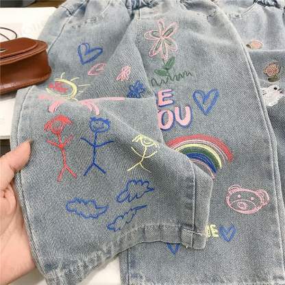 Toddler Kid Girl Denim Blue Flower Bow/Bunny Pants - image 5