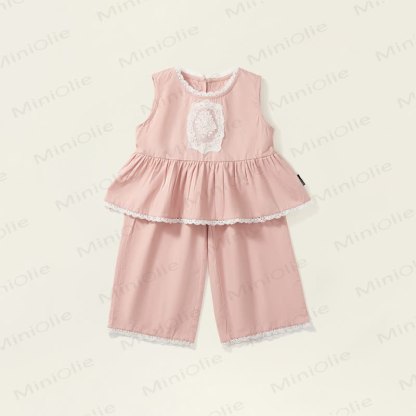 Toddler Kid Girl Pink Lace Flower 2-piece Set - image 2