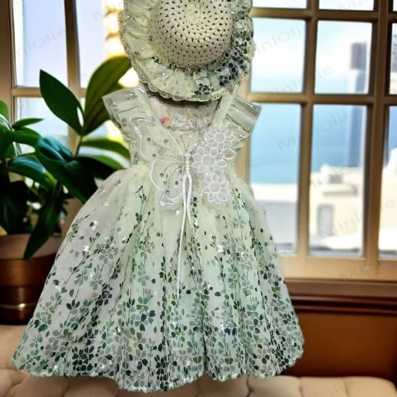 Toddler Kid Girl Green Bow Flower Sleeveless Dress - Green Dress With A Hat - 7-8T - image 4