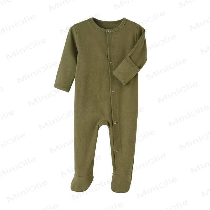 Baby Solid Color Ribbed Footed Romper - Green - 12-18M - image 1