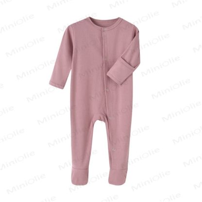 Baby Solid Color Ribbed Footed Romper - Pink - 12-18M - image 2