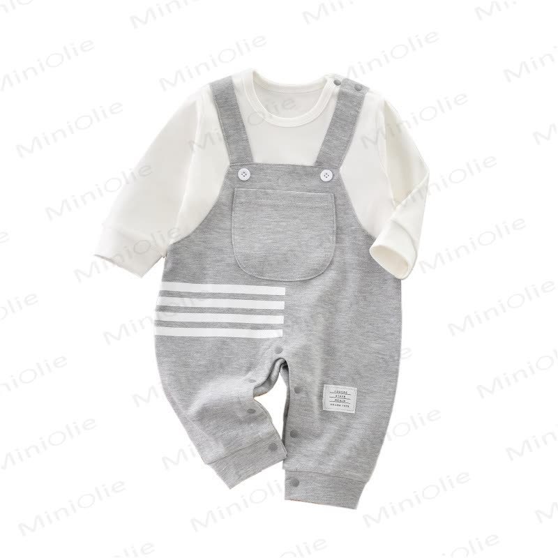 Baby Fake 2pcs Grey Pocket Romper - image 6