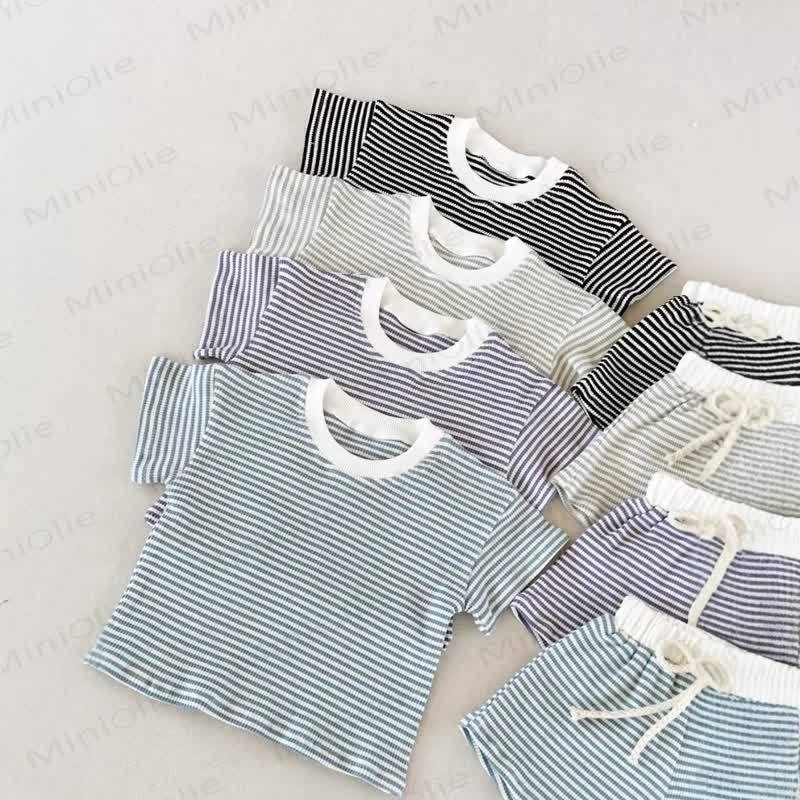 Baby Toddler Boy Waffle Stripe 2-piece Set - image 2